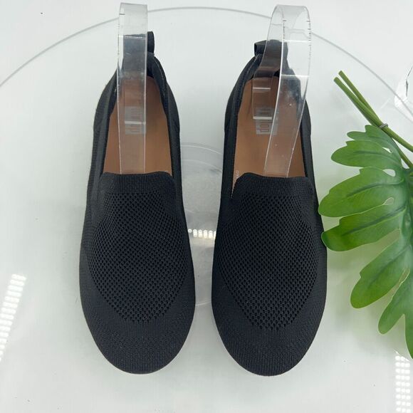 Fitflop Women's Allegro Slip On Shoe Size 7 Toning Loafer Flats Black Knit - Picture 2 of 13